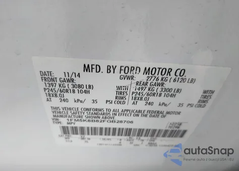 2015 Ford Explorer z USA, uszkodzony, nr VIN 1FM5K8B82FGB28706